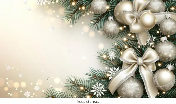 Christmas background with silver and gold decorations