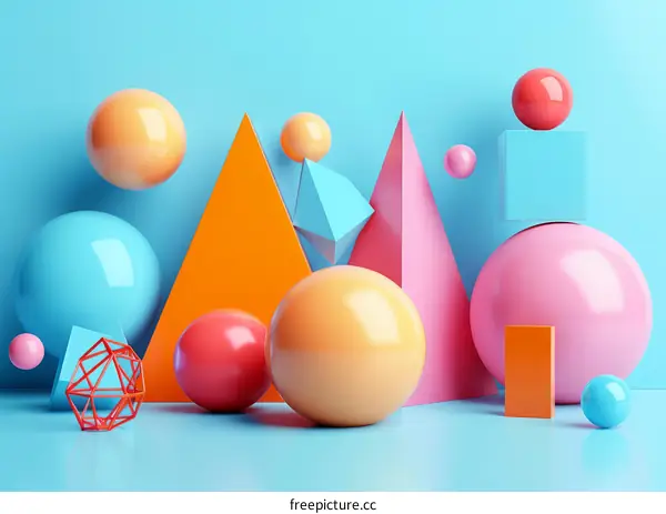 Playful and colorful abstract 3D shapes composition