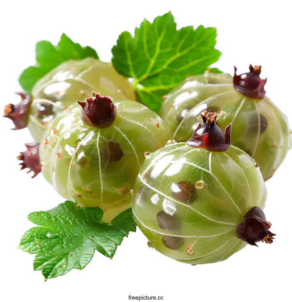 [Transparent Background PNG]Fresh Green Gooseberries and Leaves