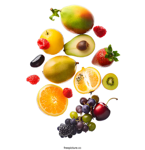 [Transparent Background PNG]Fresh Fruit Variety Falling Isolated on White