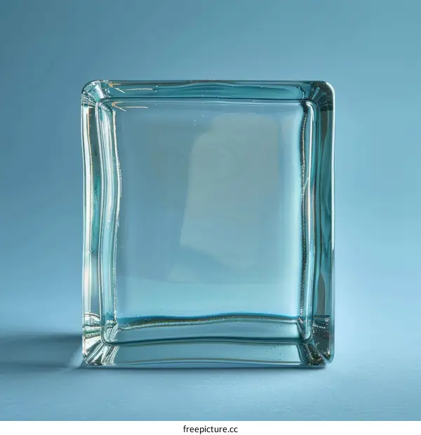 A glass block against a blue backdrop