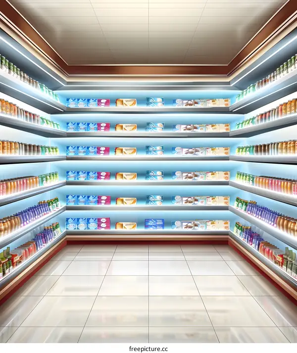 Empty Supermarket Shelves With Goods