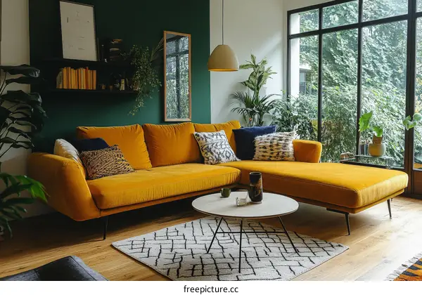 Mustard Yellow Sectional Sofa in Modern Living Room