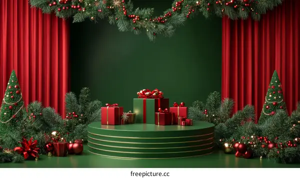 Christmas Gift Display Stage Illustration