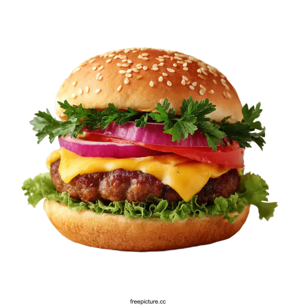 [Transparent Background PNG]Delicious Cheese Burger Close Up
