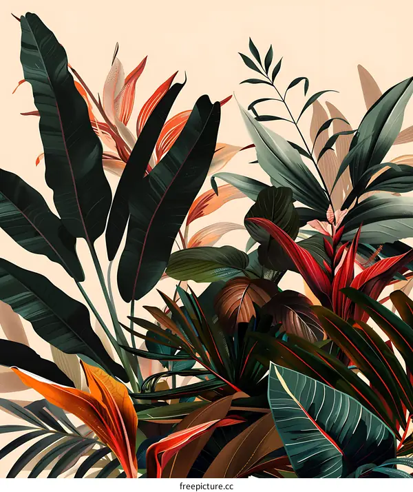 Tropical Leaves Illustration With Orange And Red Colors