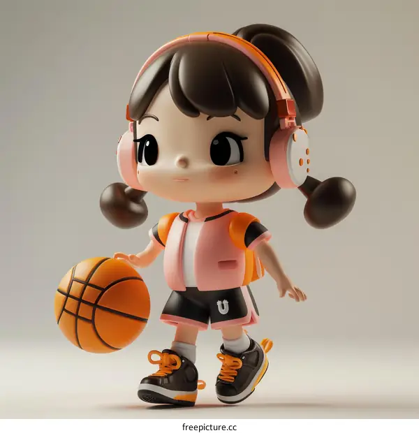 Cute 3D Anime Girl Character with Basketball