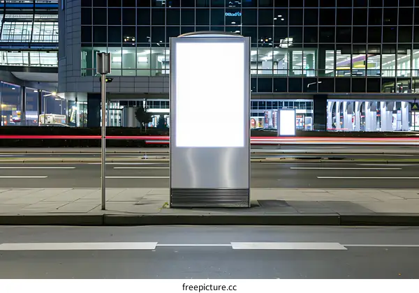 Blank Billboard On City Street at Night