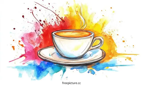 Colorful Watercolor Illustration of a Coffee Cup