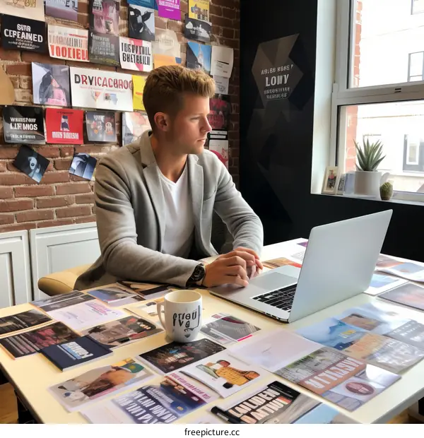Young professional working at his desk looking at laptop screen