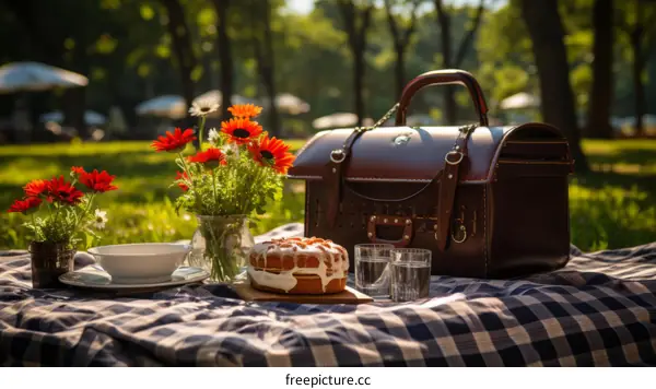 Picnic in the park with a view of the city