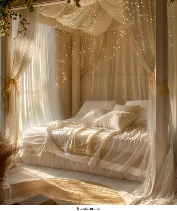 Elegant and Dreamy Bedroom Interior Illustration