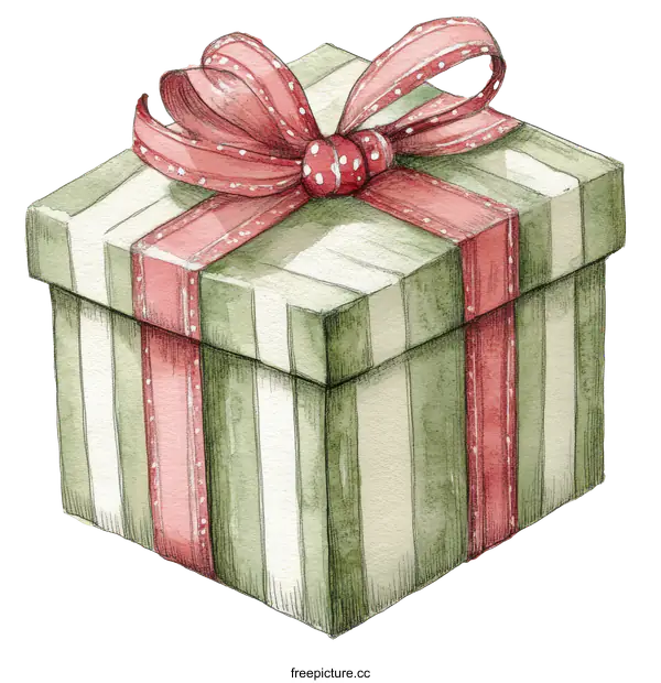 [Transparent Background PNG]Watercolor Gift Box with Ribbon