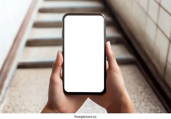 Smartphone Mockup in Hands on Stairs