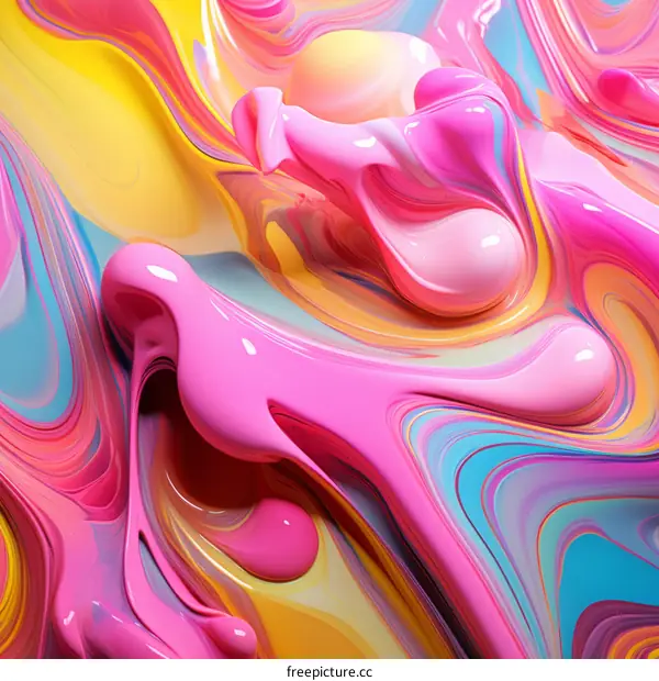 Colorful, Abstract Painting in Pink, Blue, and Yellow