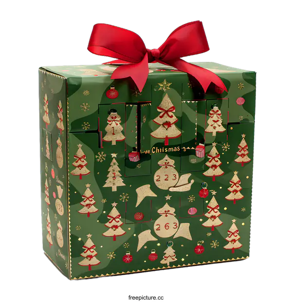 [Transparent Background PNG]Christmas Advent Calendar Box with Red Ribbon