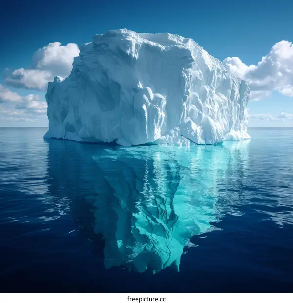 A large iceberg floating in the ocean