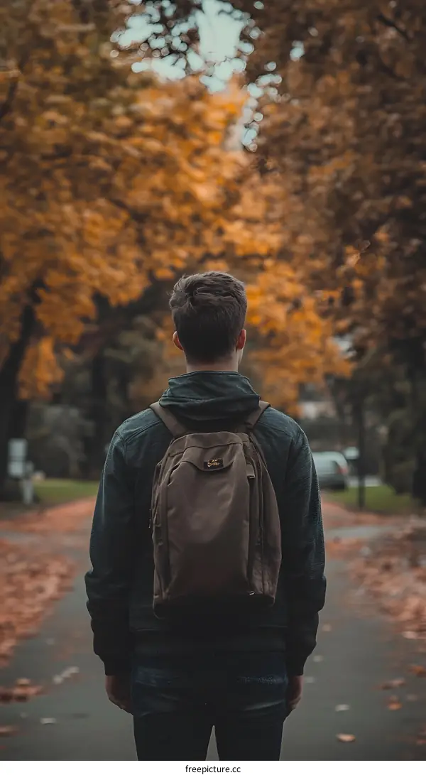 Man Walking in Autumn Park
