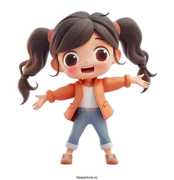 [Transparent Background PNG]Cute Cartoon Girl With Pigtails