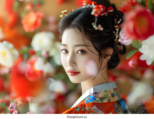 Portrait of a young woman in traditional Korean dress