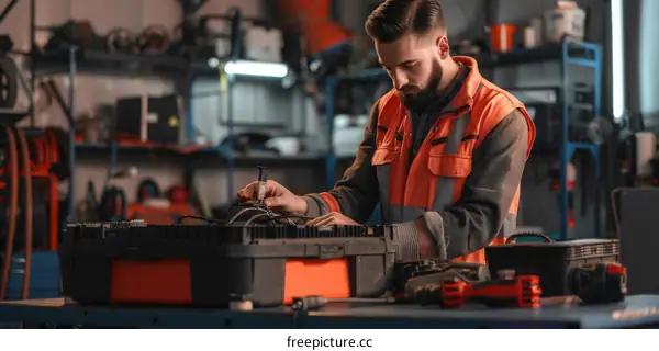 Male technician repairing electronic equipment