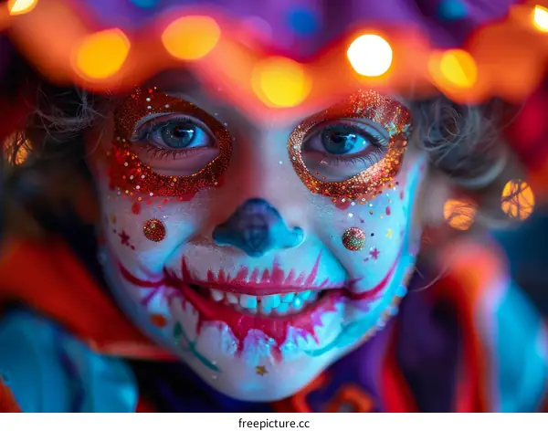 Little girl with painted face for Halloween