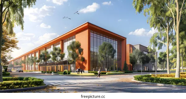 Modern office building exterior on a sunny day