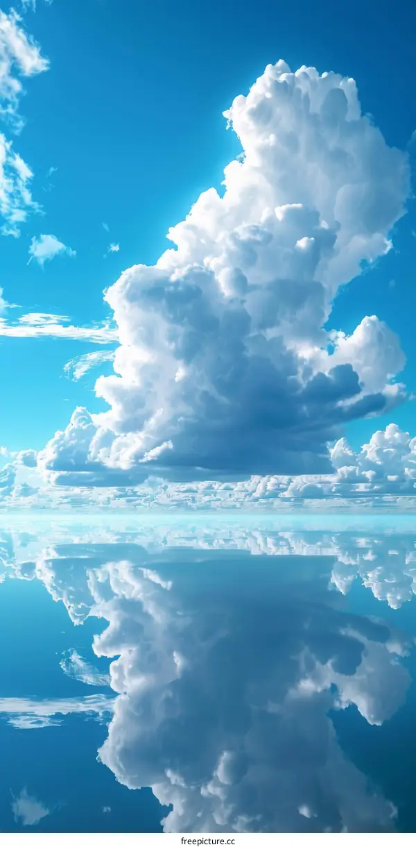 Blue Sky and White Clouds Reflected in Calm Water