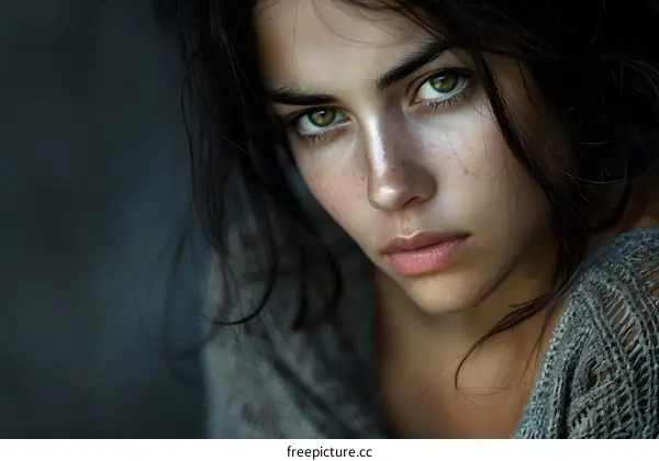 portrait of a young woman with green eyes