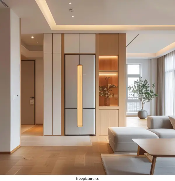 Modern Living Room Interior with Open Kitchen and Minimalist Design