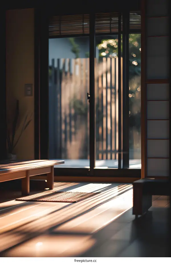 Sunlight Streaming Through Sliding Doors in a Japanese Home