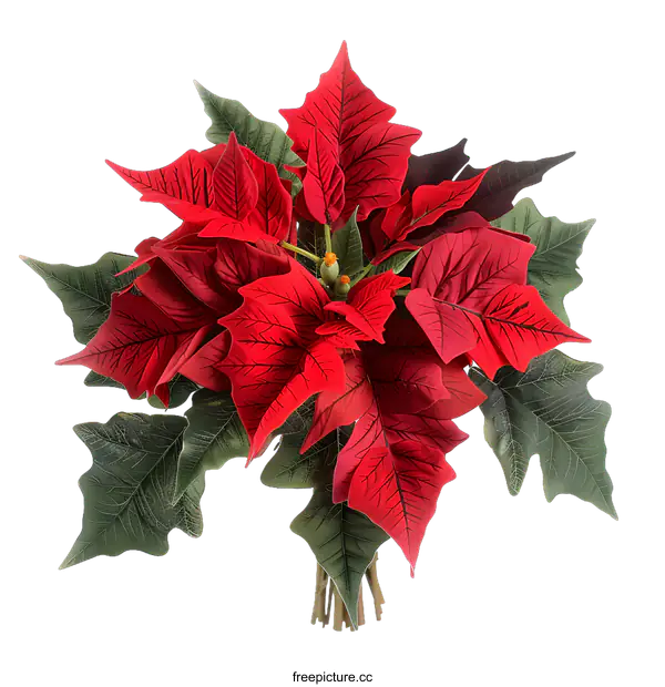 [Transparent Background PNG]Red Poinsettia Bouquet with Green Leaves Isolated on White Background