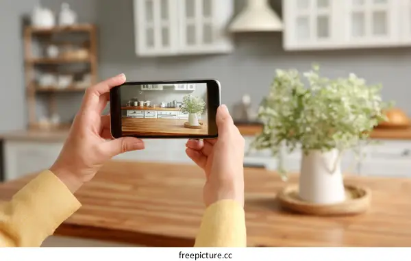 Woman Taking Photo of a Modern Kitchen Interior