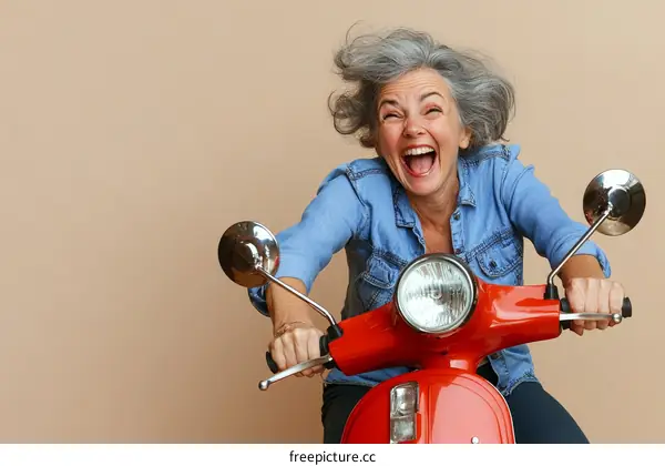 Joyful Senior Woman Riding a Scooter