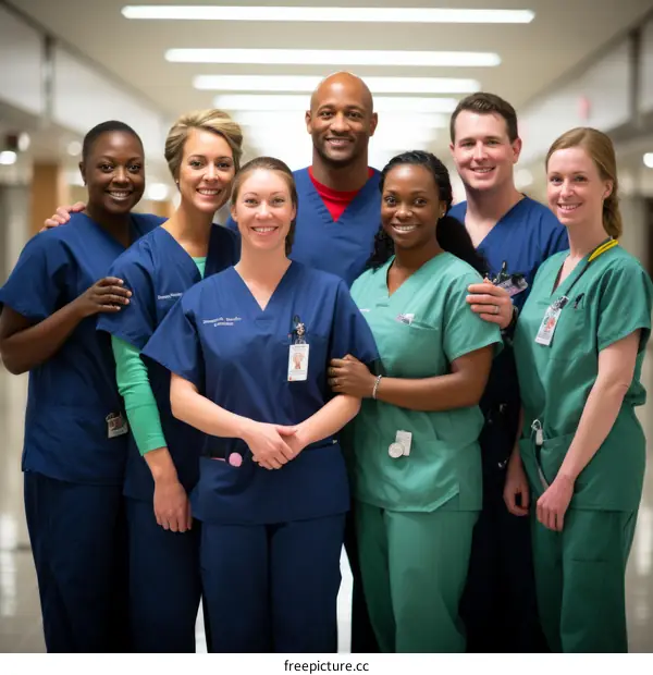 Group of diverse healthcare professionals smiling