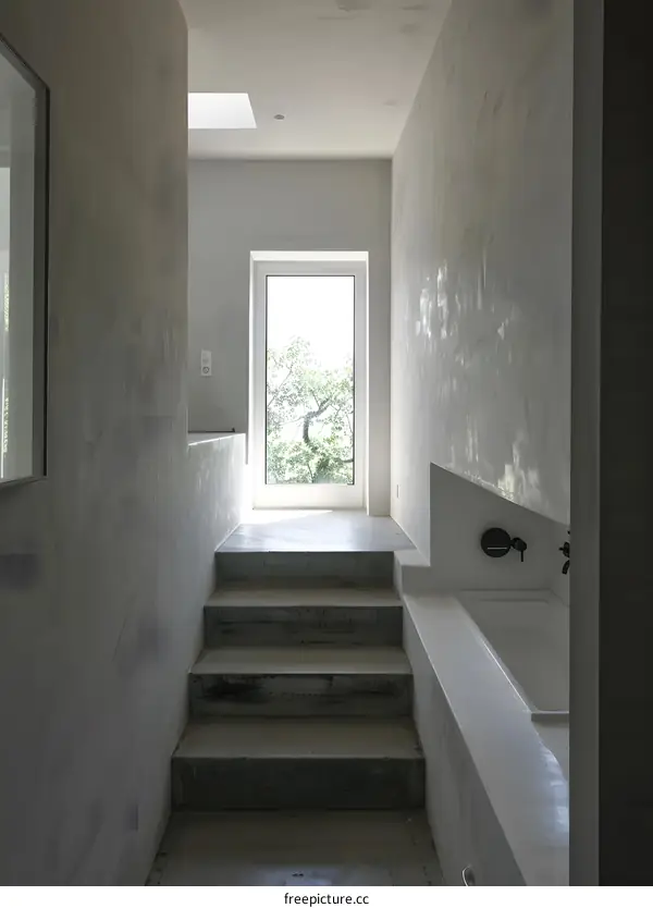 Modern Concrete Staircase With Tub In Interior Design