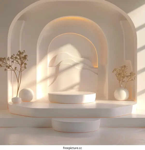 Elegant White Display Podium with Natural Elements