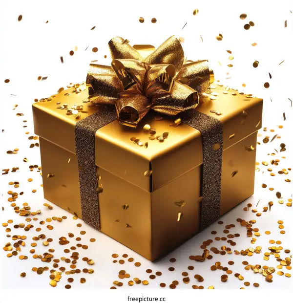 Golden Gift Box with Confetti