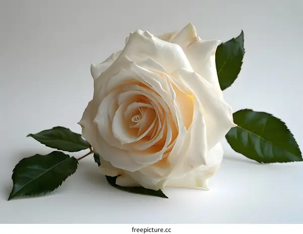 Single White Rose On White Background
