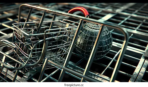 Metal Wire Basket and Sphere with Red Handle