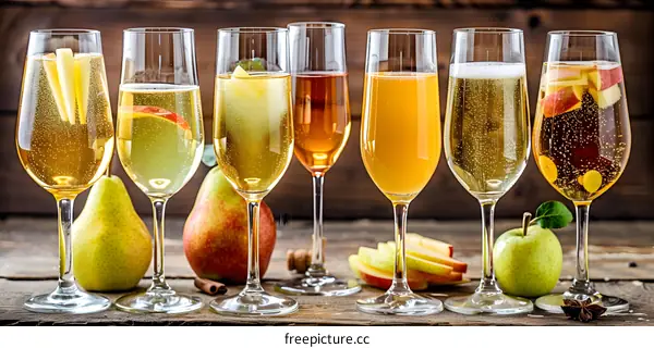 Sparkling Apple Cider with Pears and Cinnamon Sticks