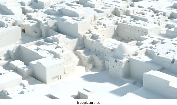White Architectural Model of a Ruined City