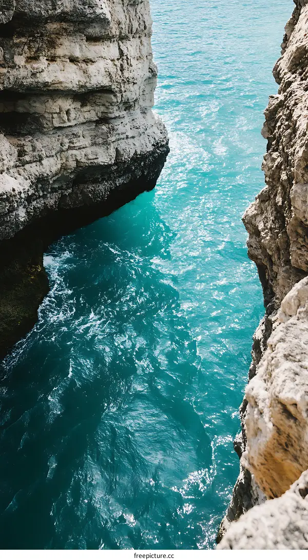 Aerial View of Ocean Water Between Two Cliffs