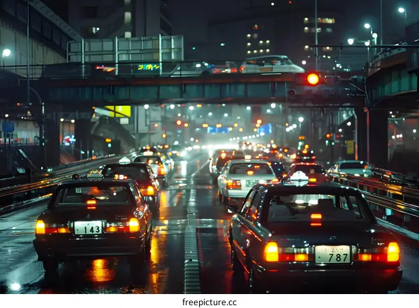 Night City Street Traffic with Cars and Lights