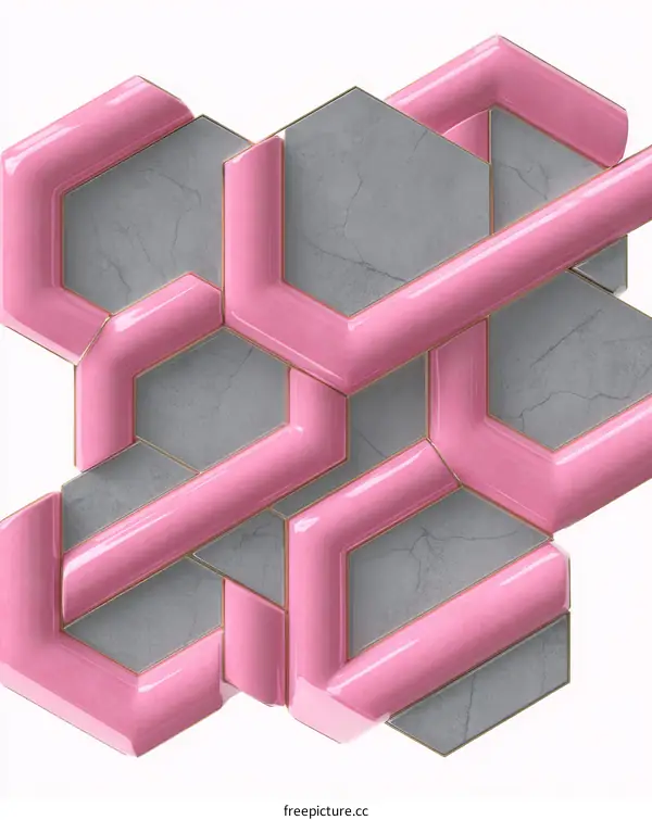 Abstract Geometric Pattern with Pink and Gray Hexagons