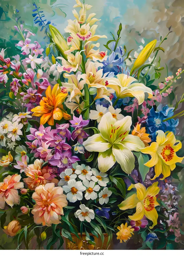 Colorful Bouquet of Flowers in a Vase