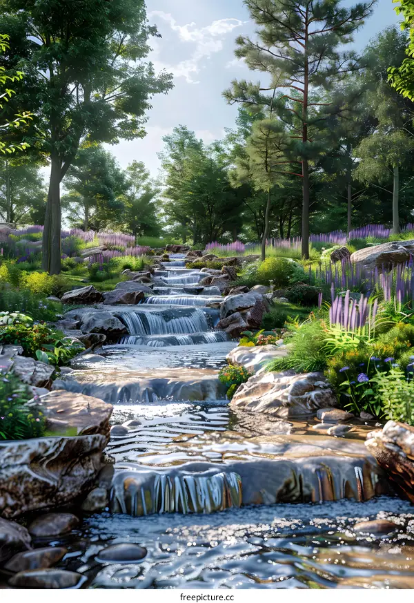 A beautiful waterfall in a lush forest