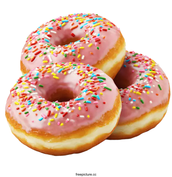 [Transparent Background PNG]Yummy Pink Glazed Donuts with Sprinkles