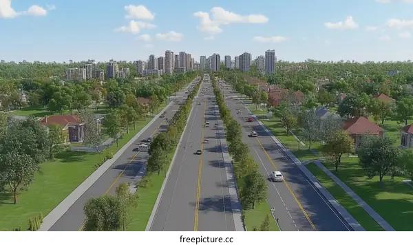 Aerial View of a Suburban Street with Houses