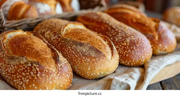Loaf of bread sprinkled with sesame seeds